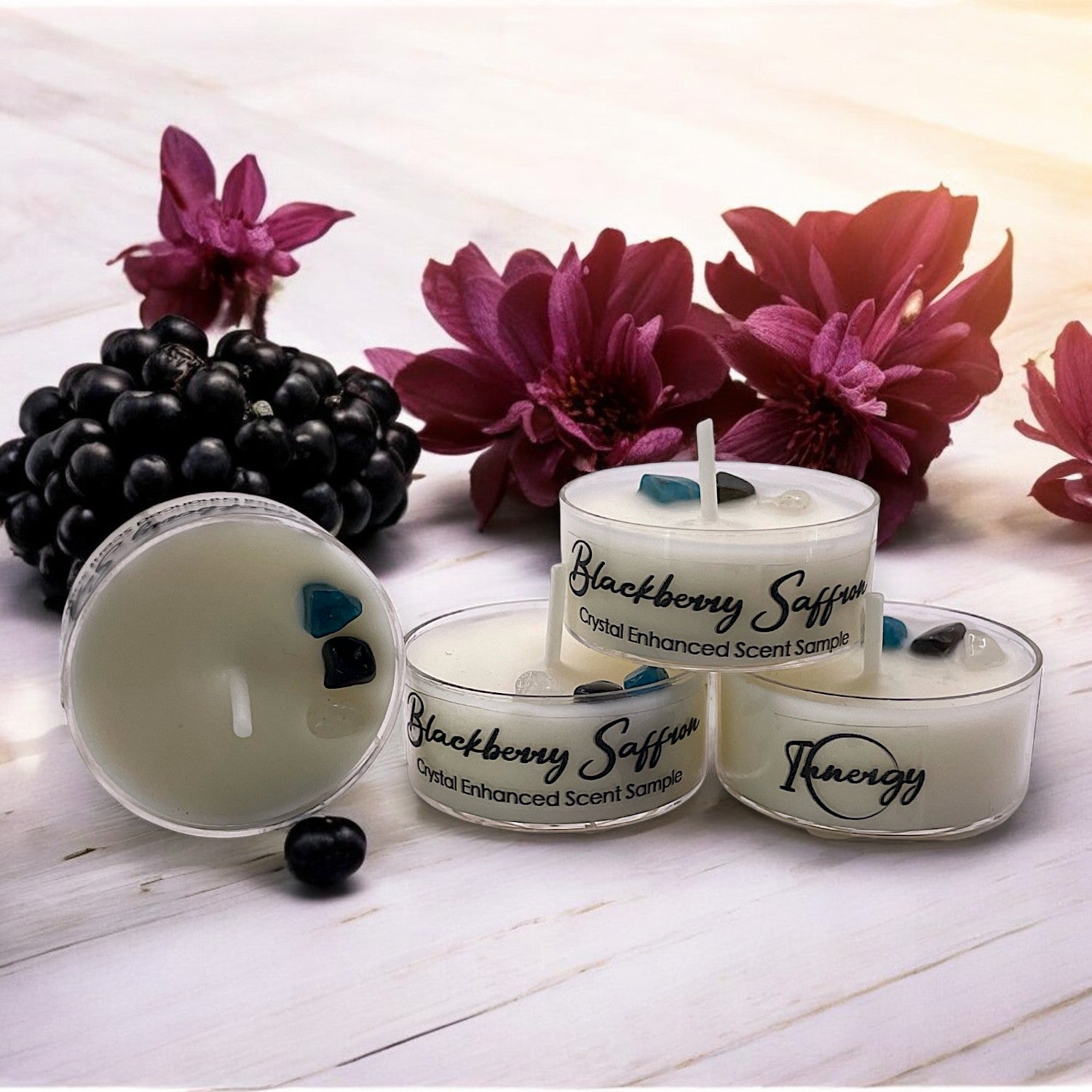 Blackberry Saffron, Premium Coconut-Soy Wax Tea Light Crystal Candle, 1oz - Tampa Home & Garden Store