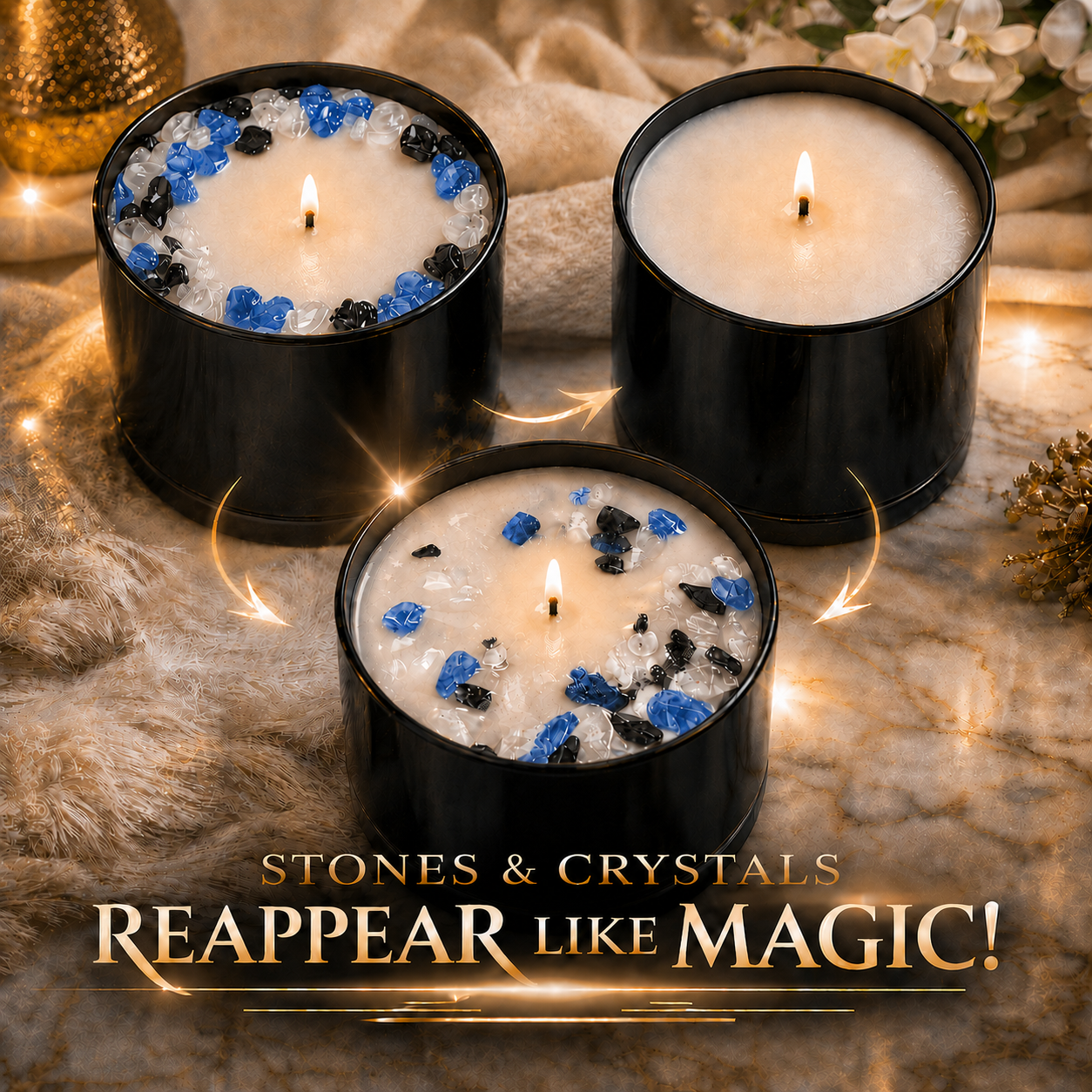 Bougie cristal de mûre et safran avec obsidienne, apatite bleue et quartz cristal | Bougie en cire de coco et de soja, 255 g