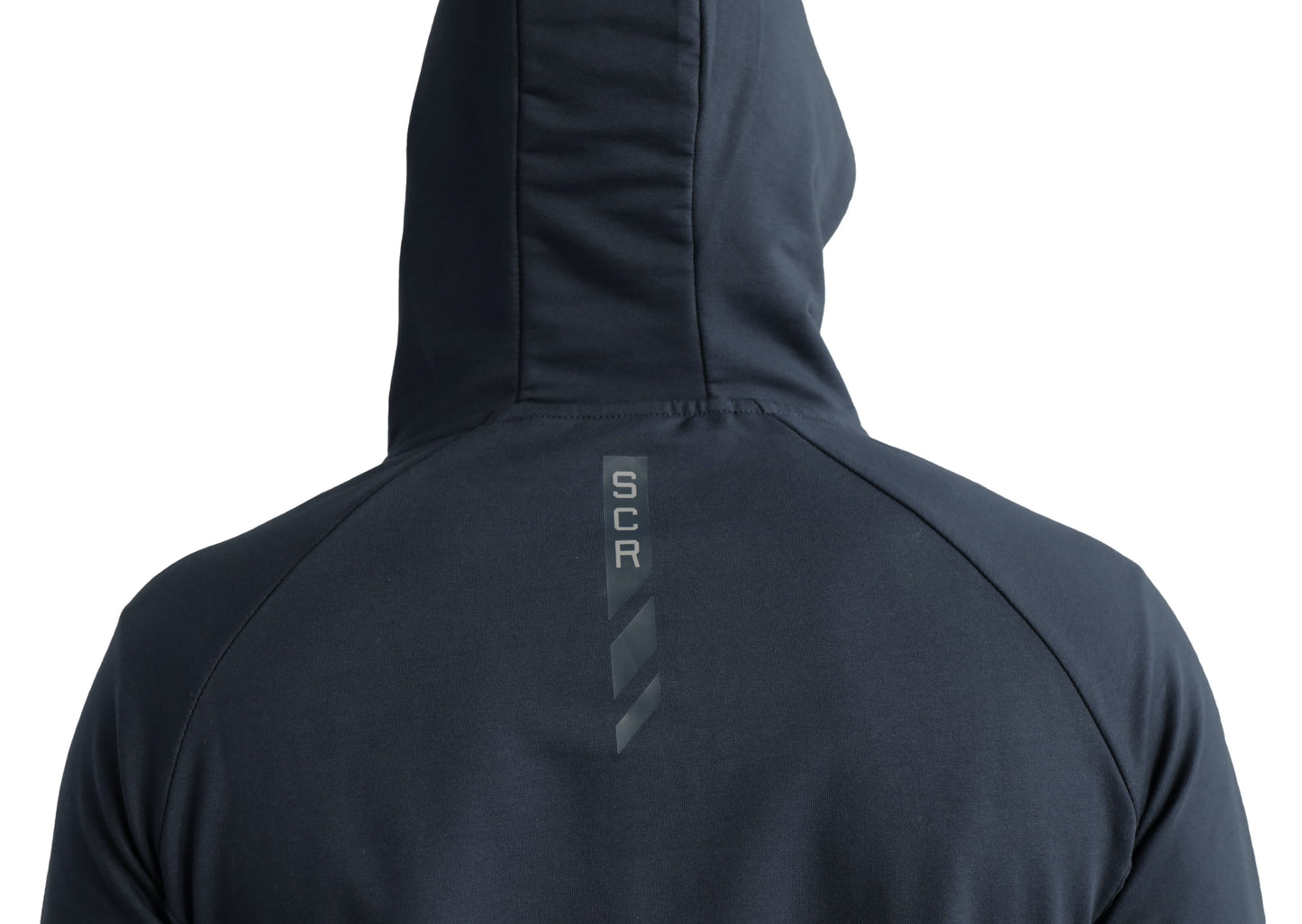 All-Day Comfort Hooded Sweatshirt Slim Fit navy blue hoodie with vertical SCR logo on back on Tampa Home & Garden Store
