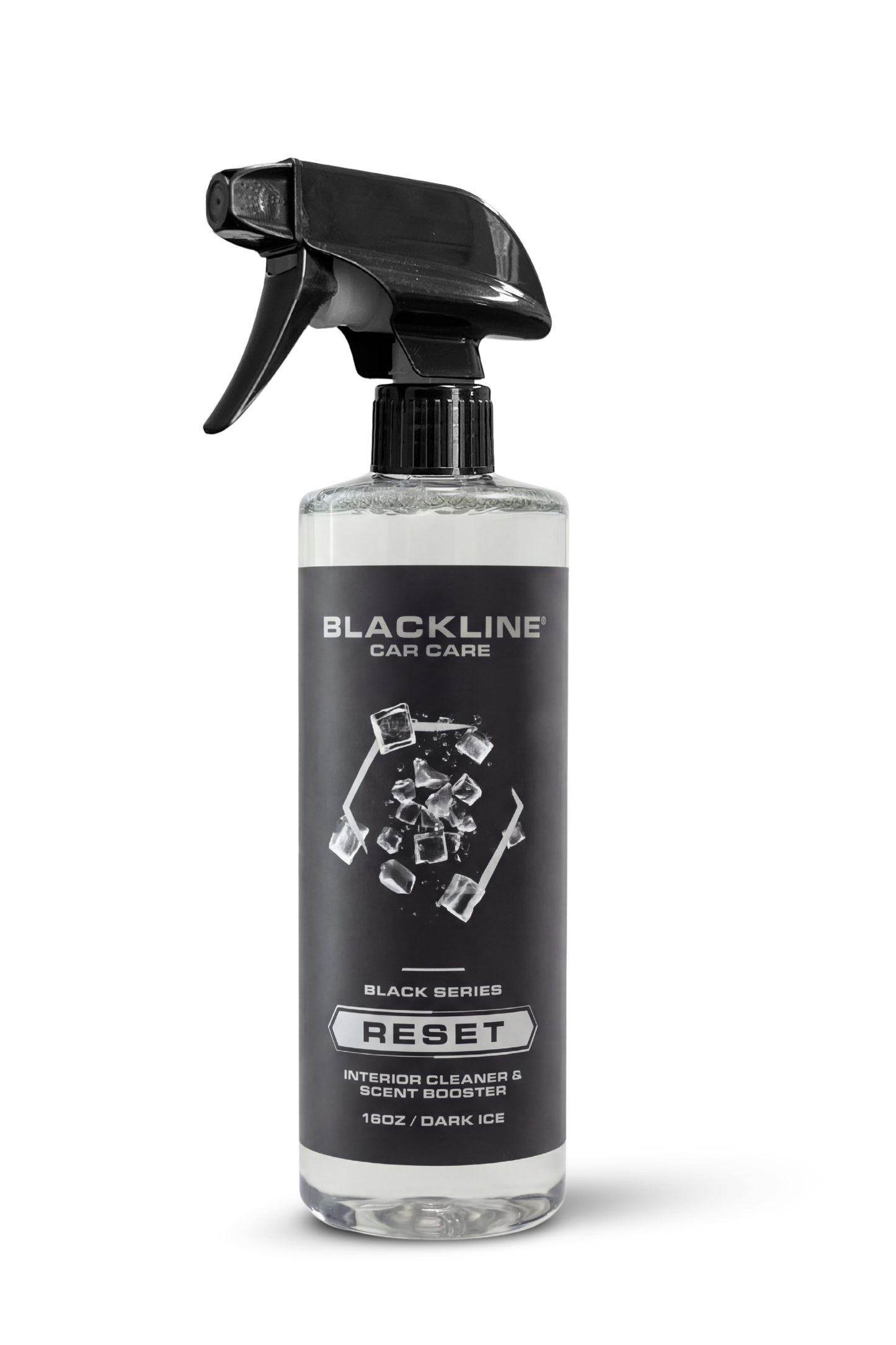 RESET interior cleaner & scent booster spray bottle by Blackline Car Care with black trigger on Tampa Home & Garden Store
