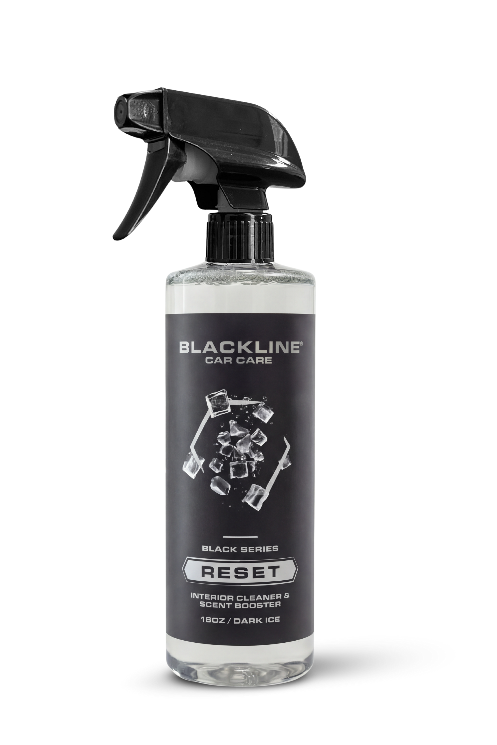 RESET interior cleaner & scent booster spray bottle by Blackline Car Care with black trigger on Tampa Home & Garden Store