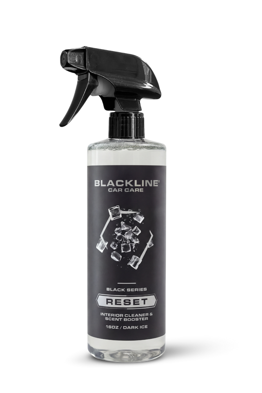 RESET interior cleaner & scent booster spray bottle by Blackline Car Care with black trigger on Tampa Home & Garden Store