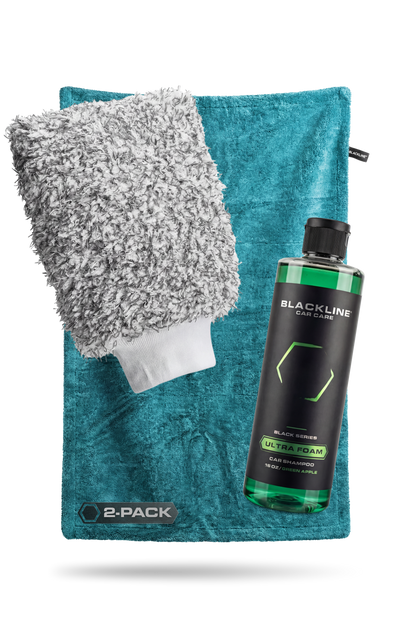 BLACKLINE Twisted-Loop Drying Towel 2-pack teal towel gray towel with Ultra Foam car shampoo on Tampa Home & Garden Store