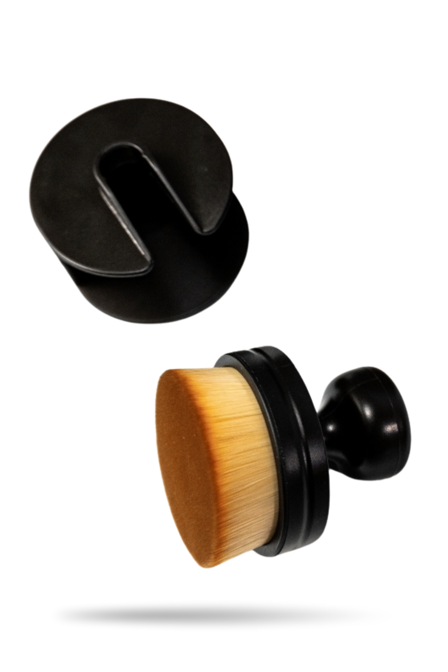 Blackline Car Care tire shine applicator brush with tan bristles and black handle; 2-piece set including disk on Tampa Home & Garden Store