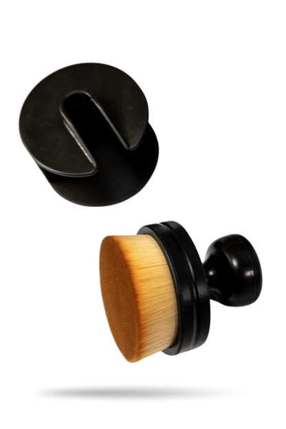 Blackline Car Care tire shine applicator brush with tan bristles and black handle; 2-piece set including disk on Tampa Home & Garden Store