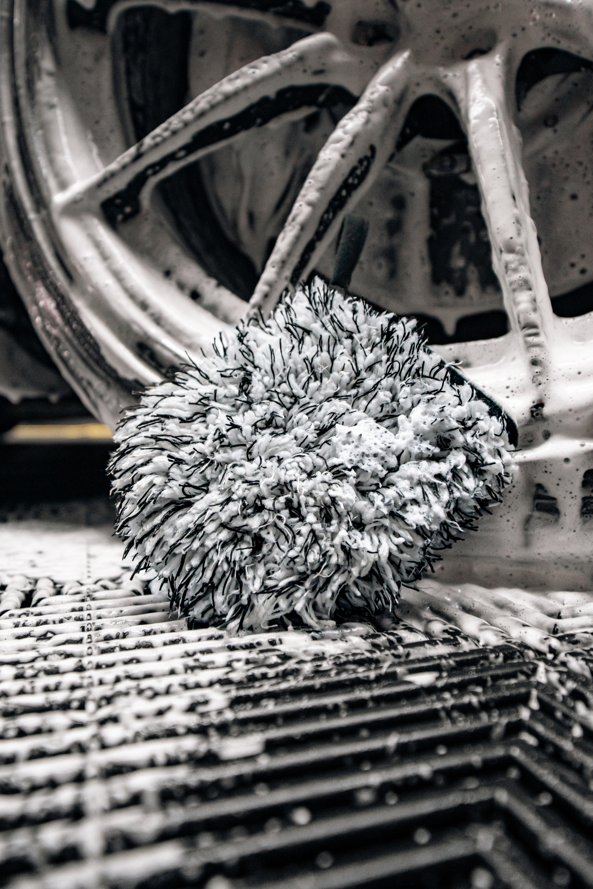 Blackline Car Care microfiber wheel mitt with dense white and black strands on Tampa Home & Garden Store