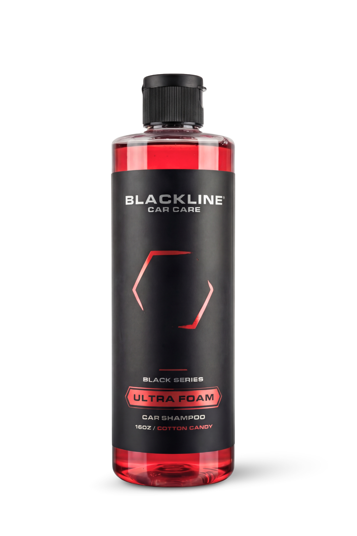 BLACKLINE Car Care ULTRA FOAM car shampoo bottle with red liquid, black label, 16 oz on Tampa Home & Garden Store