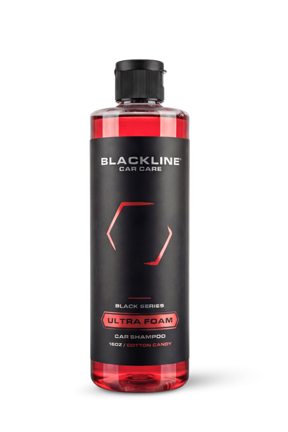 BLACKLINE Car Care ULTRA FOAM car shampoo bottle with red liquid, black label, 16 oz on Tampa Home & Garden Store