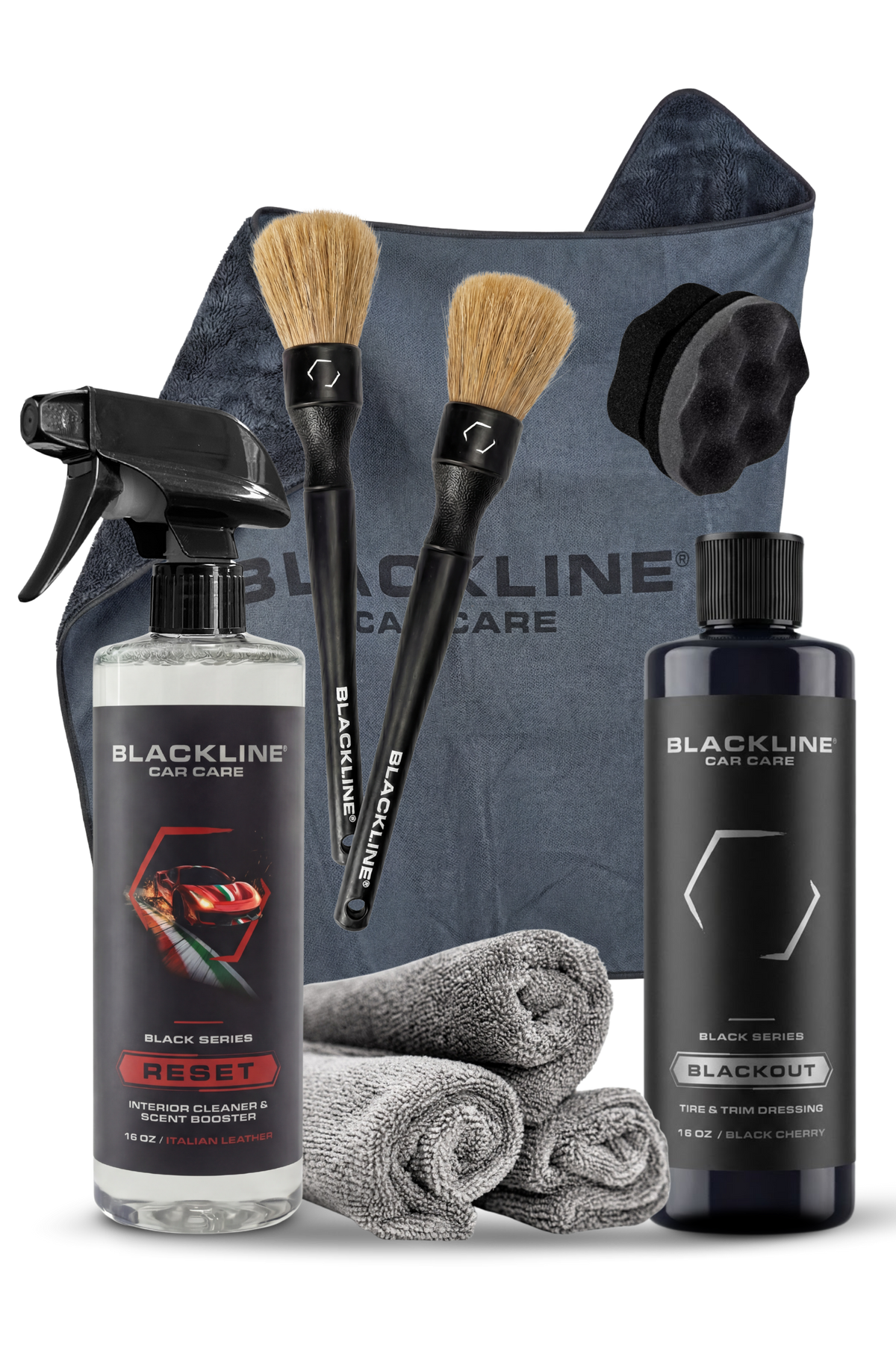 BLACKLINE Slim Twisted-Loop Drying Towel kit with two detailing brushes and spray bottle on Tampa Home & Garden Store