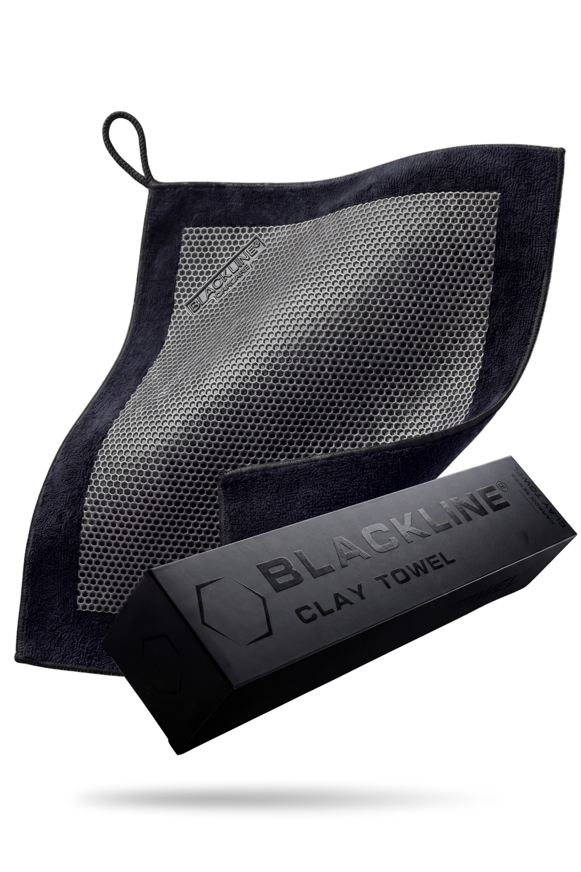 BLACKLINE SYNTHETIC Clay Towel, navy fabric with silver hex mesh panel on Tampa Home & Garden Store