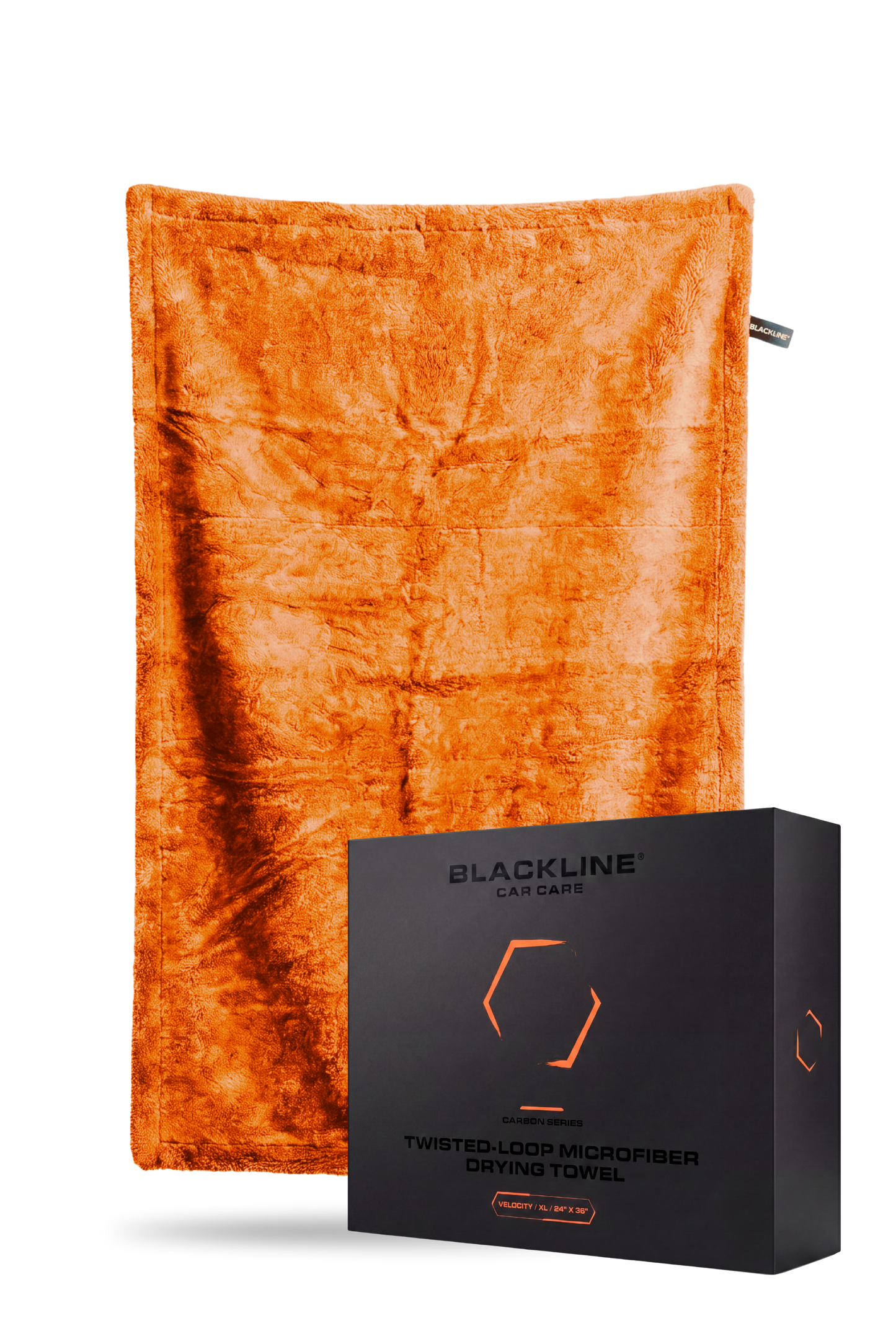 Blackline Car Care orange Twisted-Loop Microfiber Drying Towel with Carbon Series packaging on Tampa Home & Garden Store
