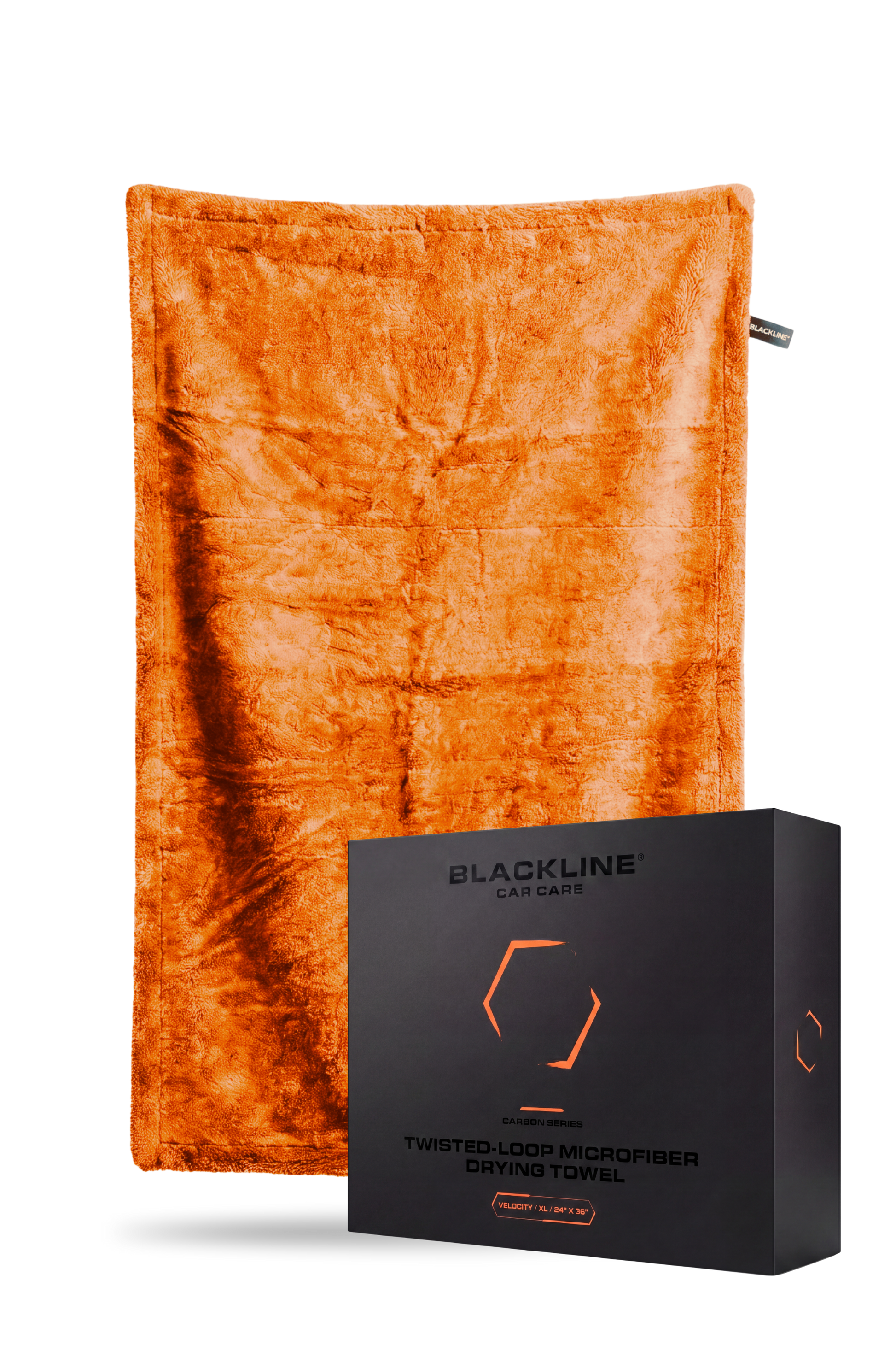 Blackline Car Care orange Twisted-Loop Microfiber Drying Towel with Carbon Series packaging on Tampa Home & Garden Store