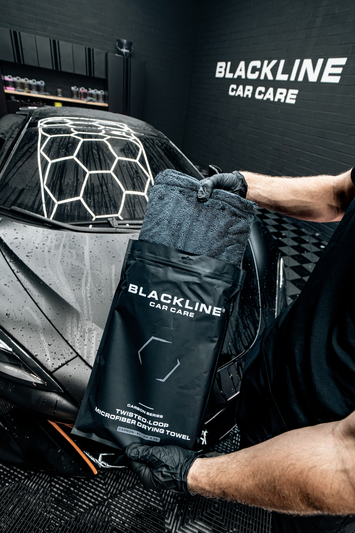 BLACKLINE Twisted-Loop Microfiber Drying Towel in black packaging by Blackline Car Care on Tampa Home & Garden Store