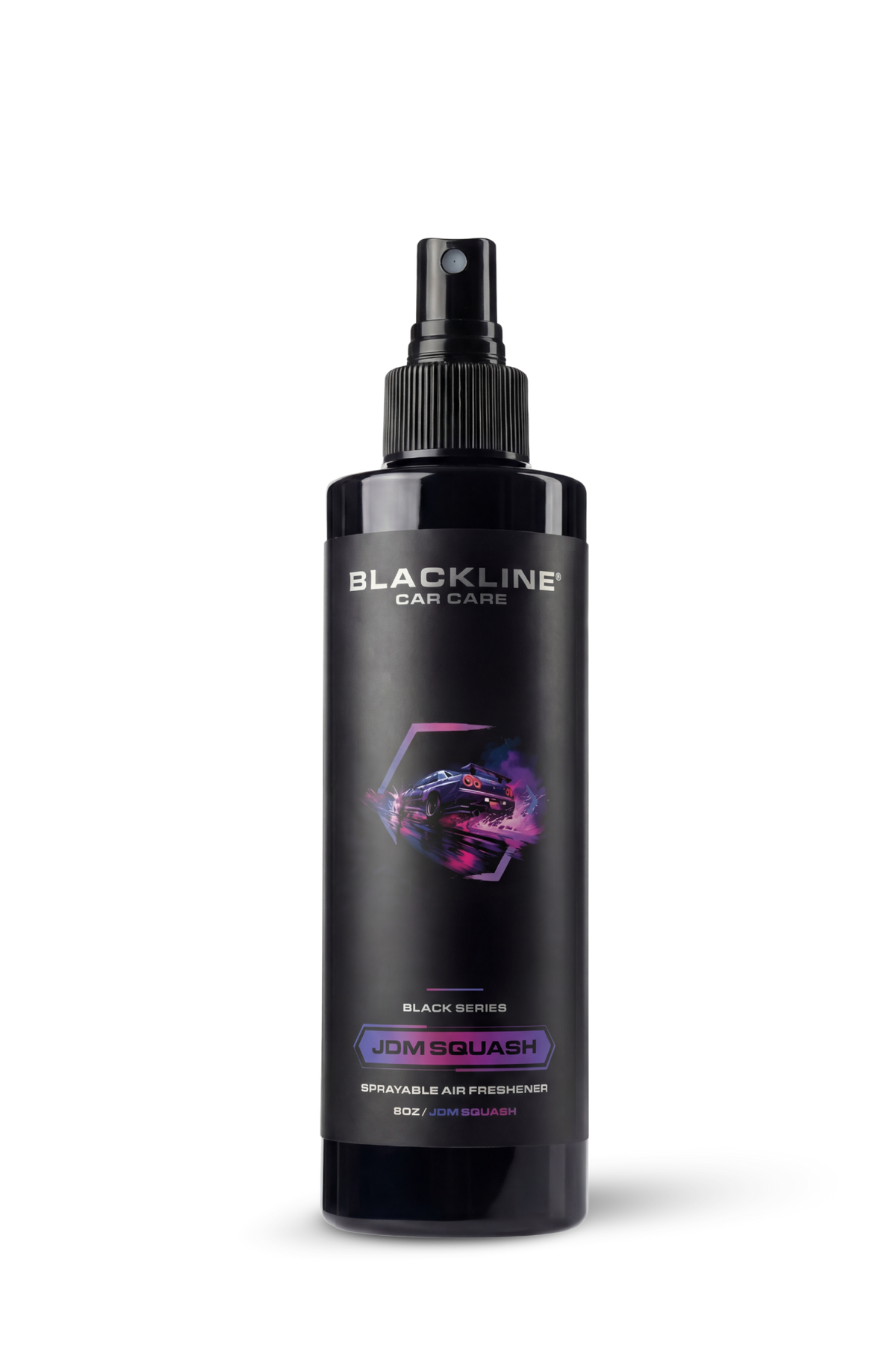BLACKLINE Car Care 8oz Car Air Freshener spray bottle, black bottle with JDM Squash label on Tampa Home & Garden Store