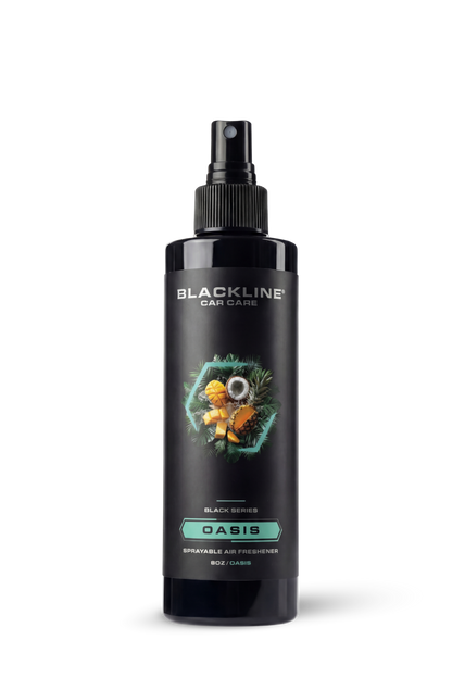 Blackline Car Care 8oz Oasis sprayable car air freshener bottle, black glossy finish on Tampa Home & Garden Store