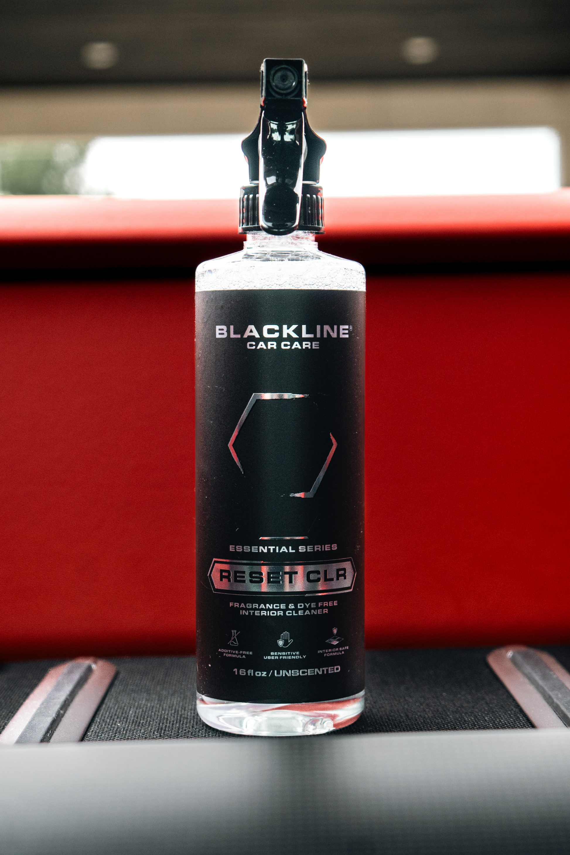 Blackline Car Care RESET CLR interior cleaner spray bottle with black label, 16 oz unscented on Tampa Home & Garden Store