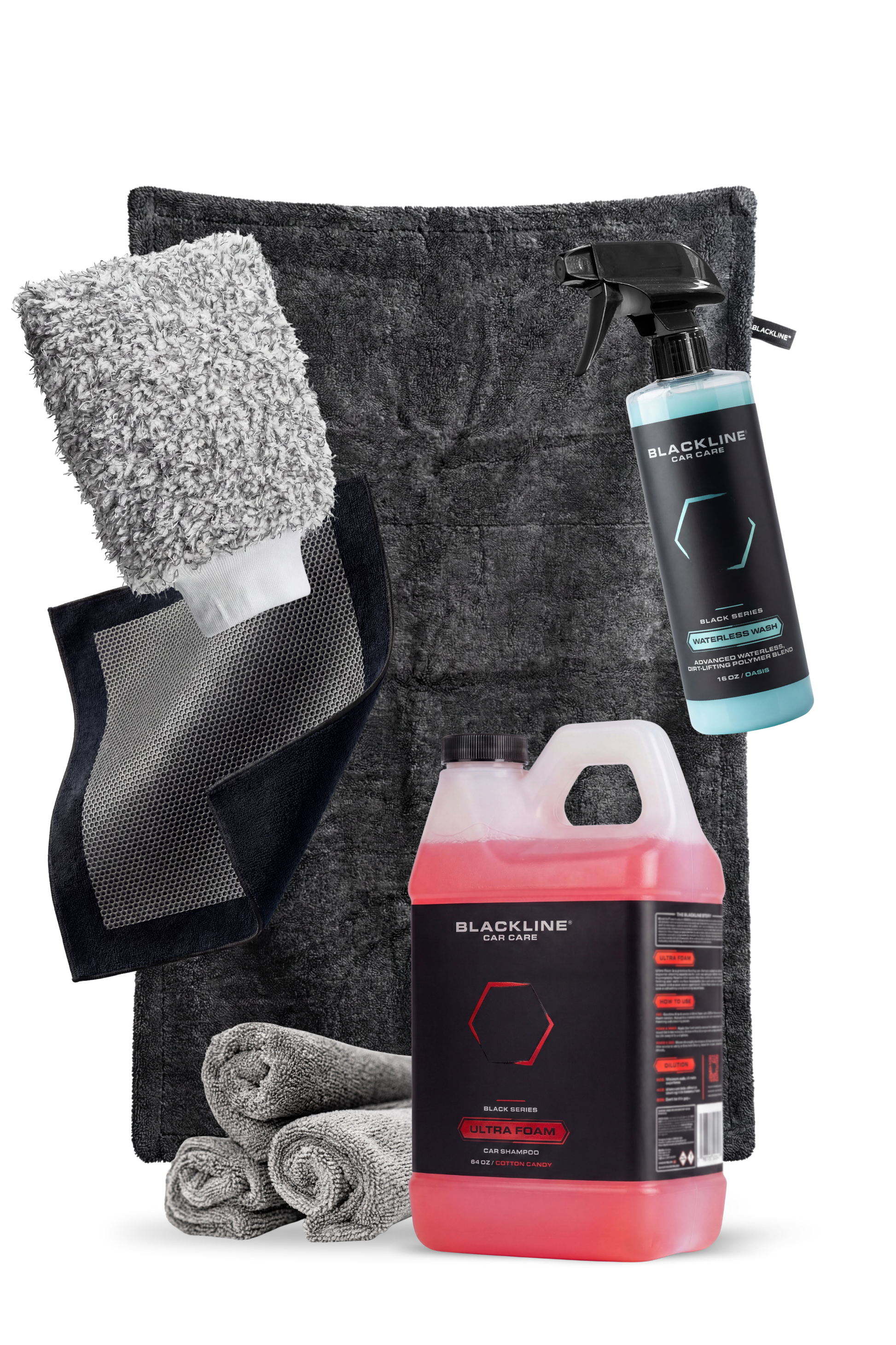 BLACKLINE Ultra Foam car shampoo in kit with microfiber wash mitt and towels on Tampa Home & Garden Store