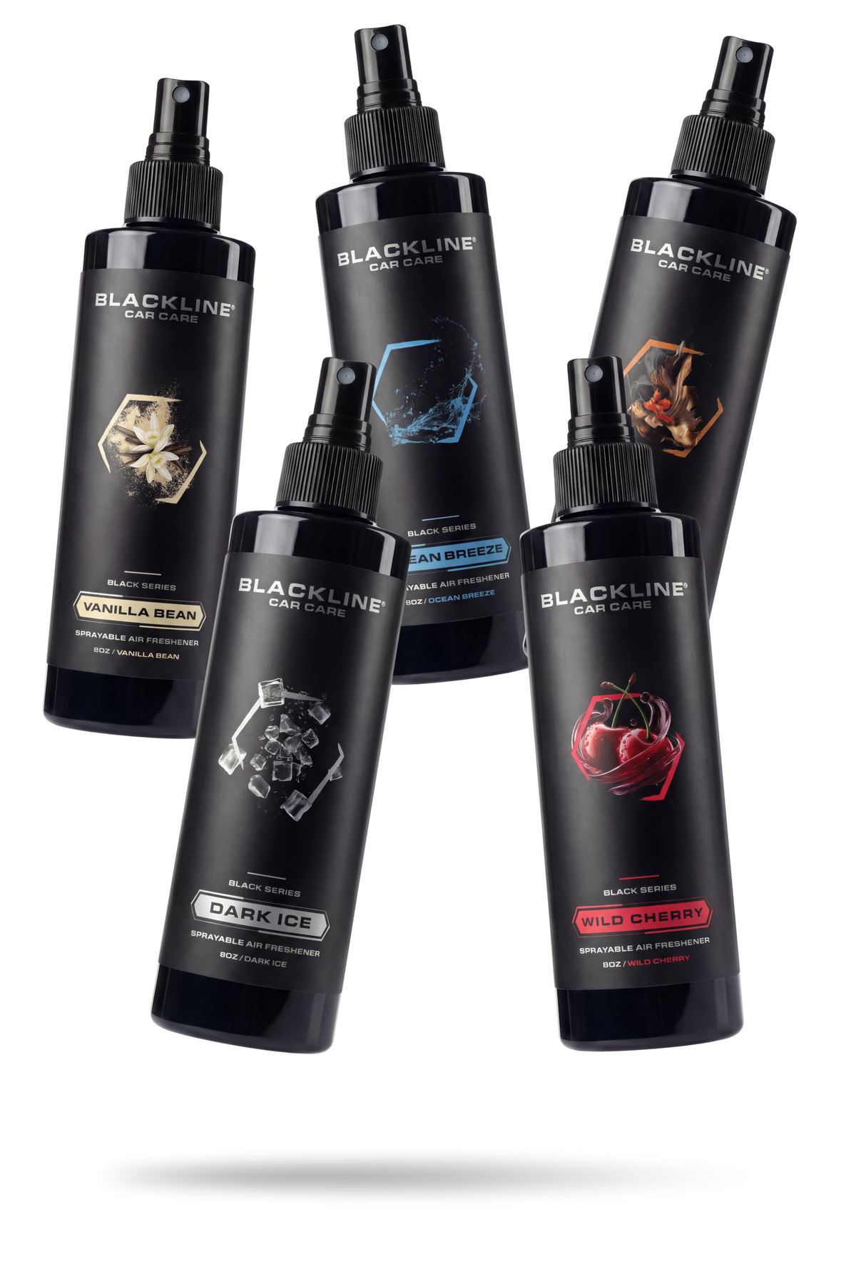 Blackline Car Care 8oz air fresheners six-pack in Vanilla Bean, Dark Ice, Ocean Breeze, Wild Cherry on Tampa Home & Garden Store
