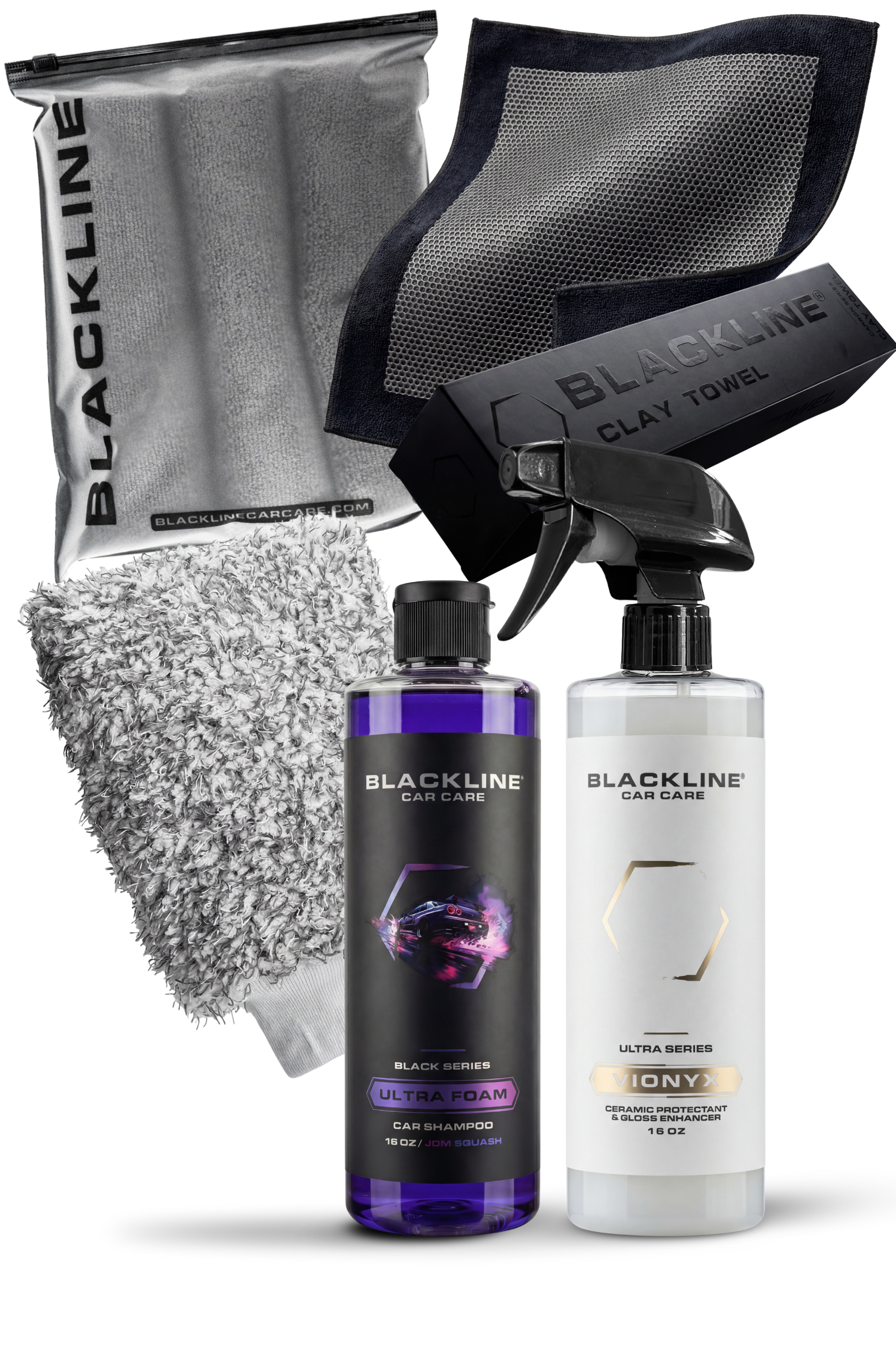 BLACKLINE VIONYX Ceramic Protectant bottle with clay towel and car care kit accessories on Tampa Home & Garden Store