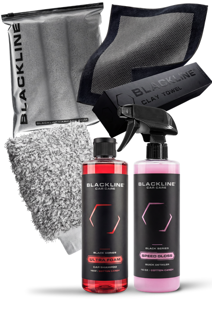 Speed Gloss Quick Detailer kit by Blackline Car Care with red Ultra Foam shampoo and clay towel on Tampa Home & Garden Store