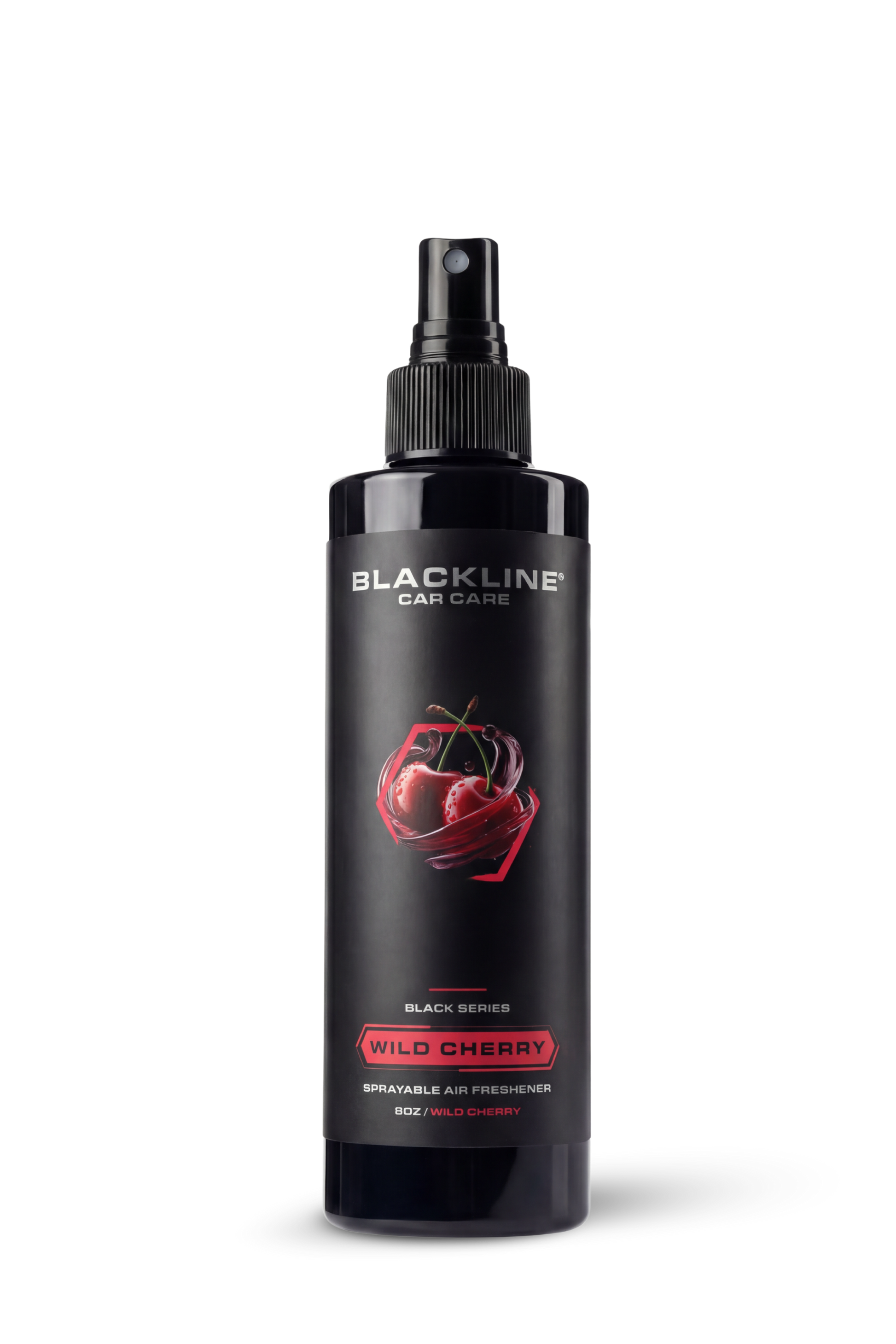 Blackline Car Care 8oz car air freshener spray bottle with wild cherry label on Tampa Home & Garden Store