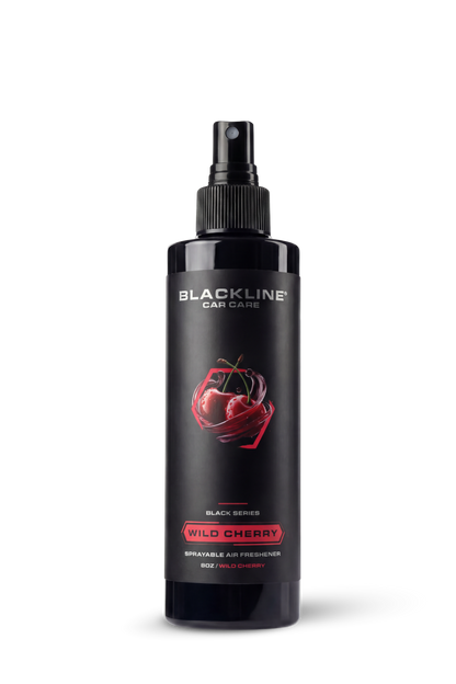 Blackline Car Care 8oz car air freshener spray bottle with wild cherry label on Tampa Home & Garden Store