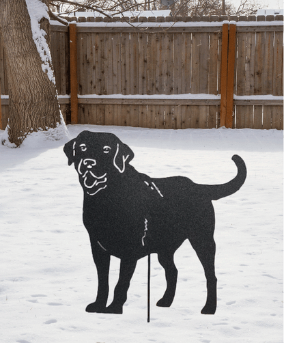 Labrador statue garden stake silhouette in black metal with ground stake Rustica Ornamentals on Tampa Home & Garden Store