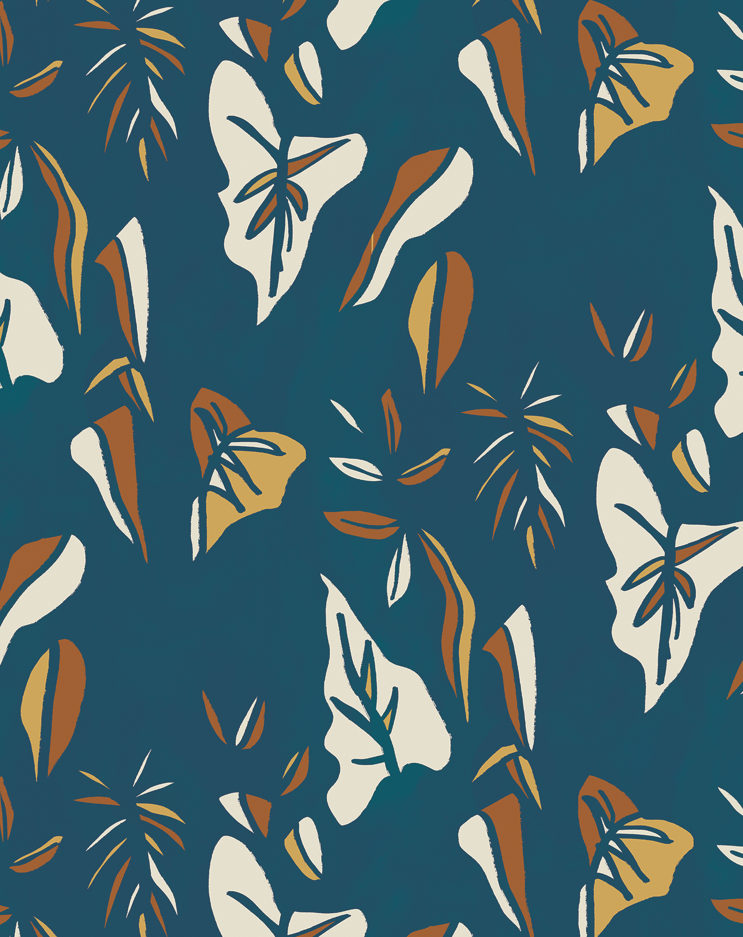 Block Print Foliage Wallpaper, blue - Tampa Home & Garden Store