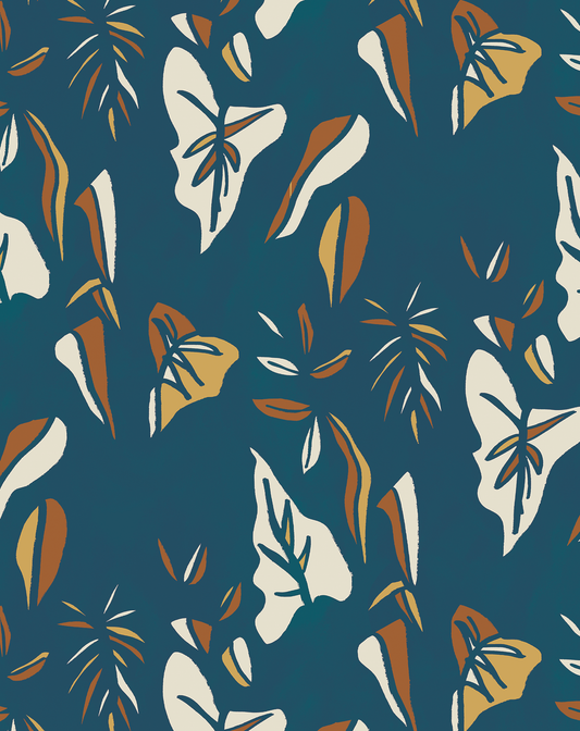Block Print Foliage Wallpaper, blue - Tampa Home & Garden Store