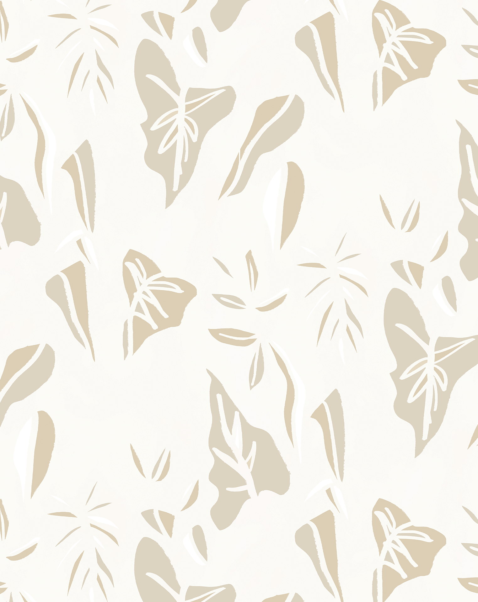 Block Print Foliage Wallpaper, off-white and tan - Tampa Home & Garden Store