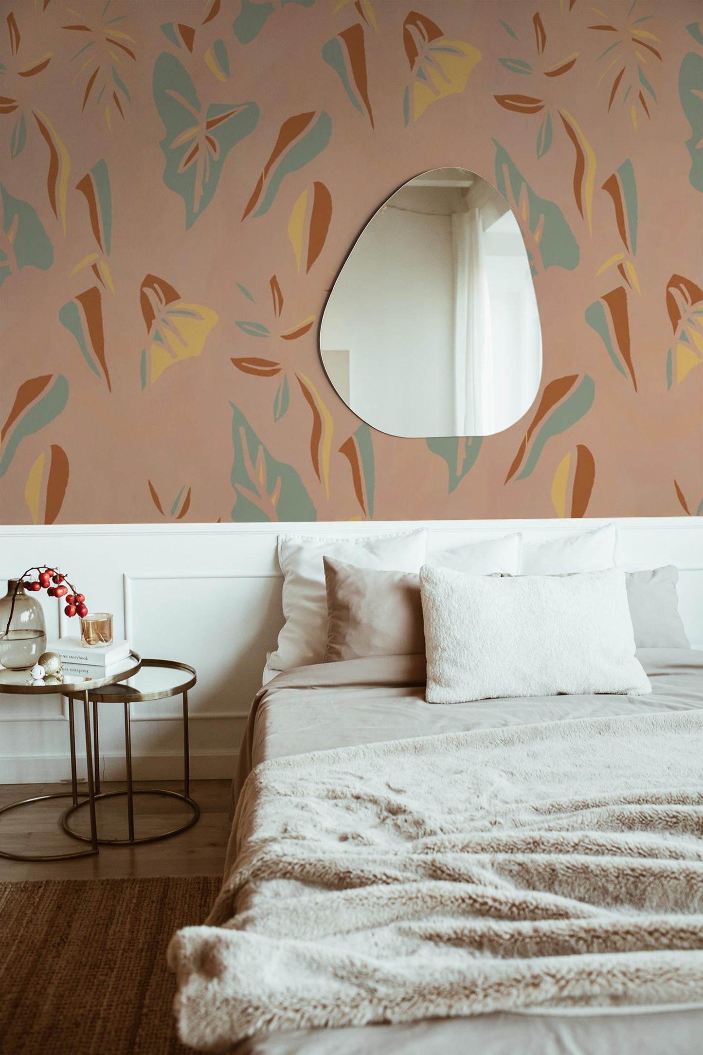 Block Print Foliage Wallpaper, peach and mint - Tampa Home & Garden Store