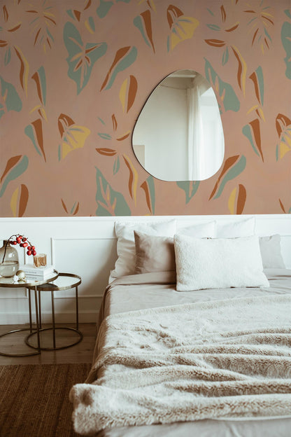 Block Print Foliage Wallpaper, peach and mint - Tampa Home & Garden Store