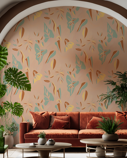 Block Print Foliage Wallpaper, peach and mint - Tampa Home & Garden Store