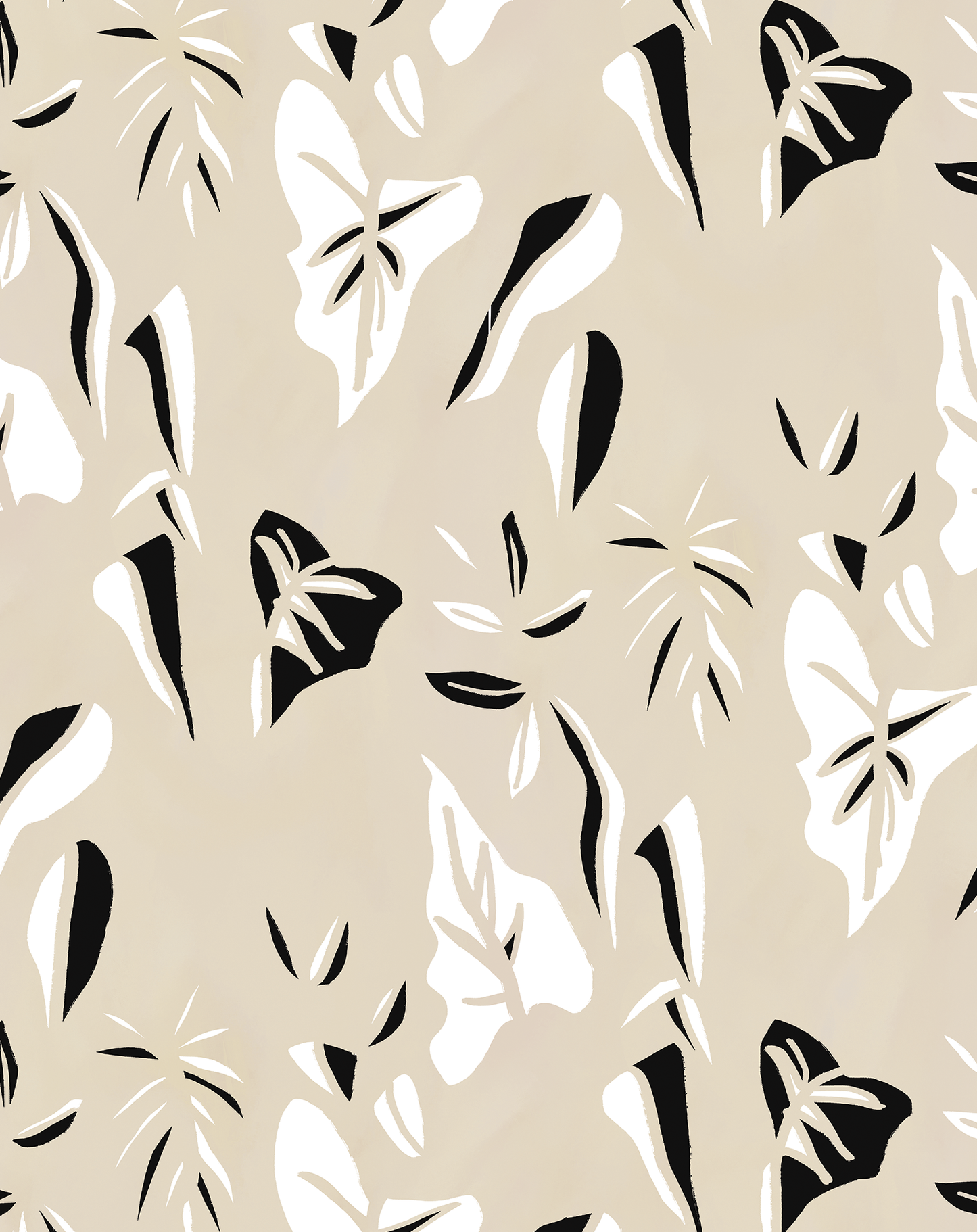 Block Print Foliage Wallpaper, tan and black - Tampa Home & Garden Store
