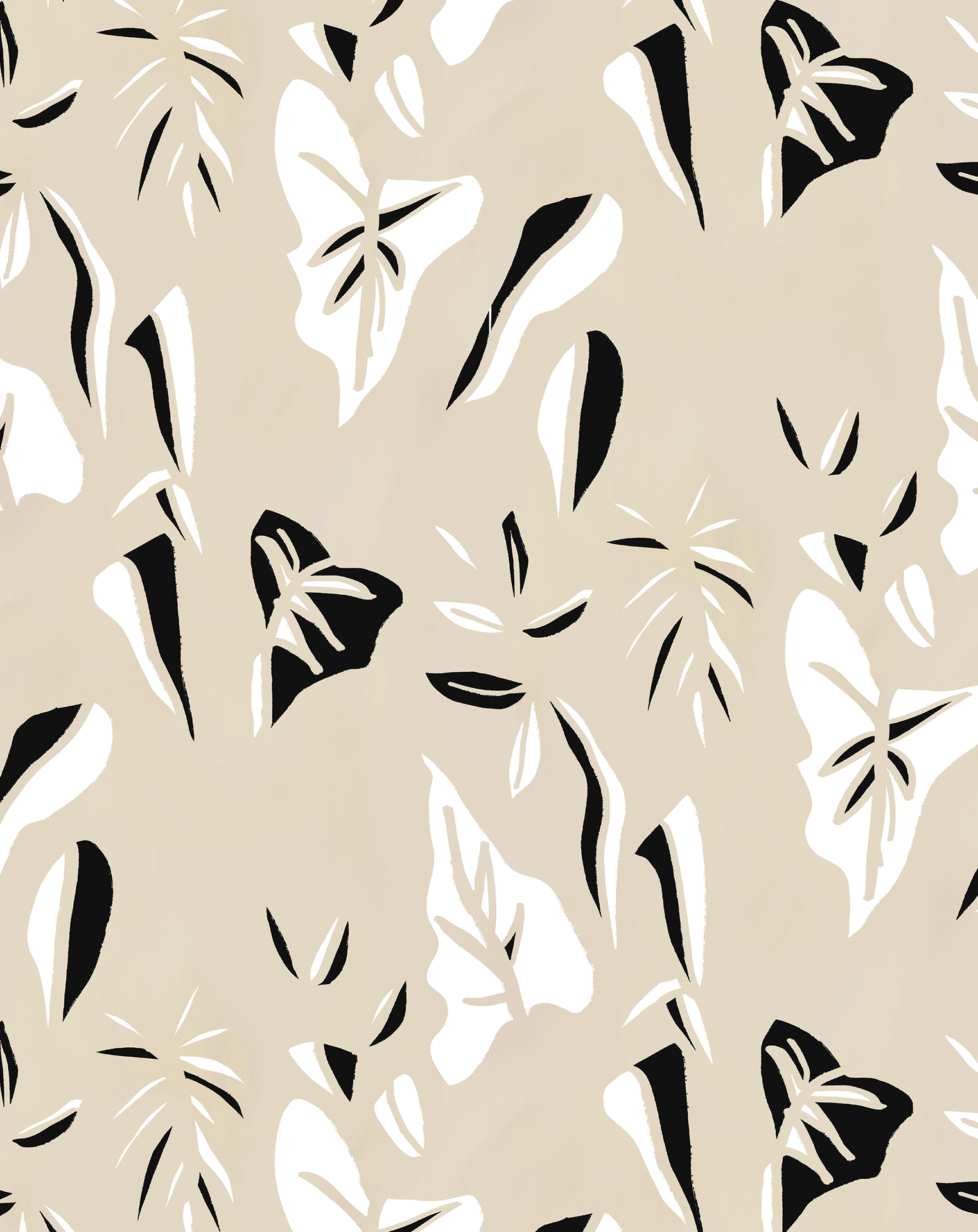Block Print Foliage Wallpaper, tan and black - Tampa Home & Garden Store