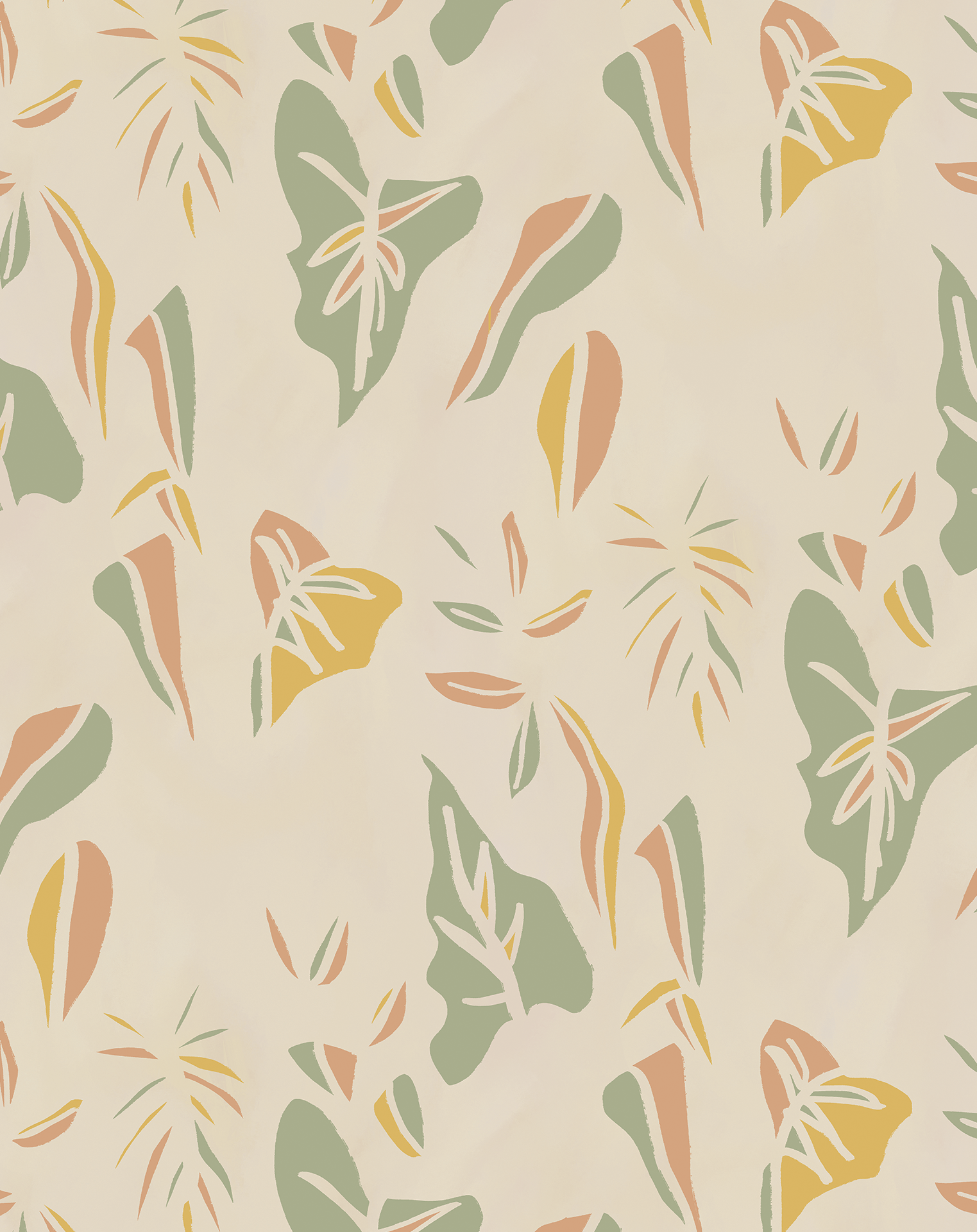 Block Print Foliage Wallpaper, tan and mint - Tampa Home & Garden Store