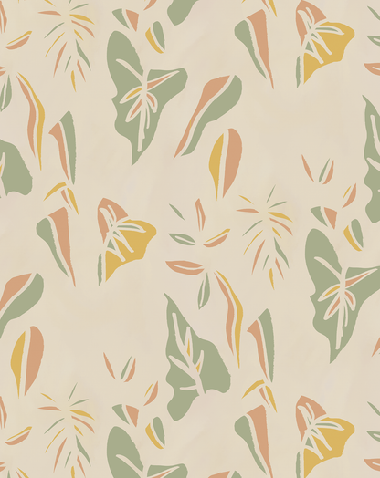Block Print Foliage Wallpaper, tan and mint - Tampa Home & Garden Store
