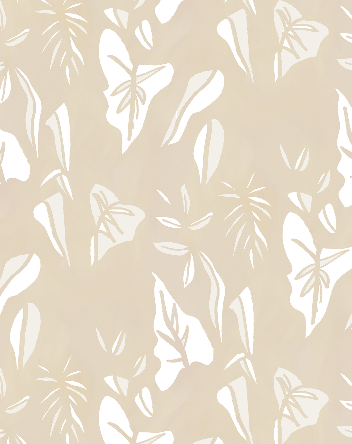 Block Print Foliage Wallpaper, tan and off-white - Tampa Home & Garden Store