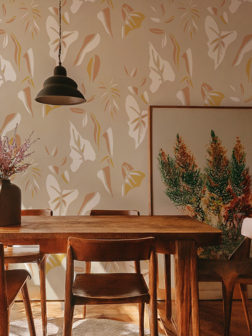 Block Print Foliage Wallpaper, tan and peach - Tampa Home & Garden Store