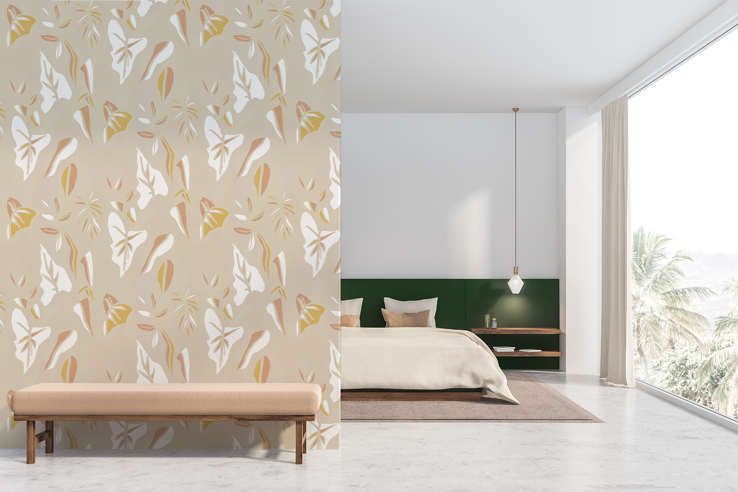 Block Print Foliage Wallpaper, tan and peach - Tampa Home & Garden Store