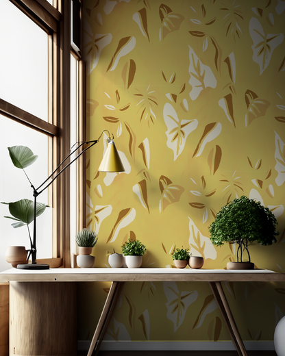 Block Print Foliage Wallpaper, yellow - Tampa Home & Garden Store