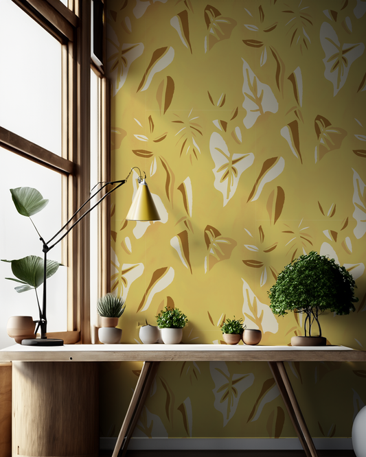 Block Print Foliage Wallpaper, yellow - Tampa Home & Garden Store