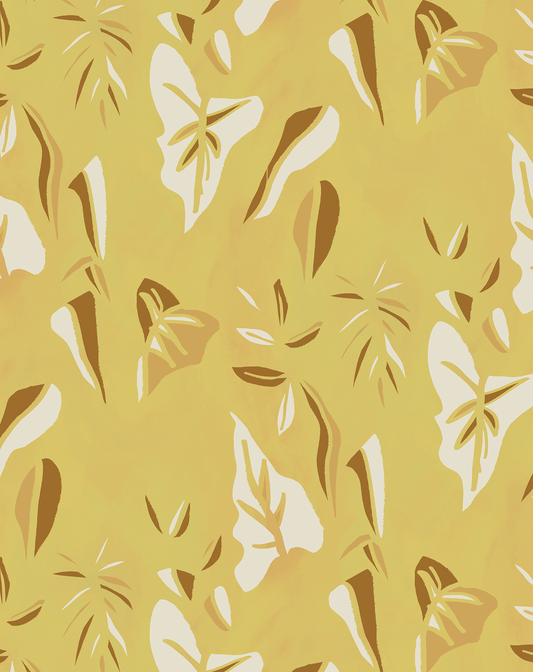 Block Print Foliage Wallpaper, yellow - Tampa Home & Garden Store