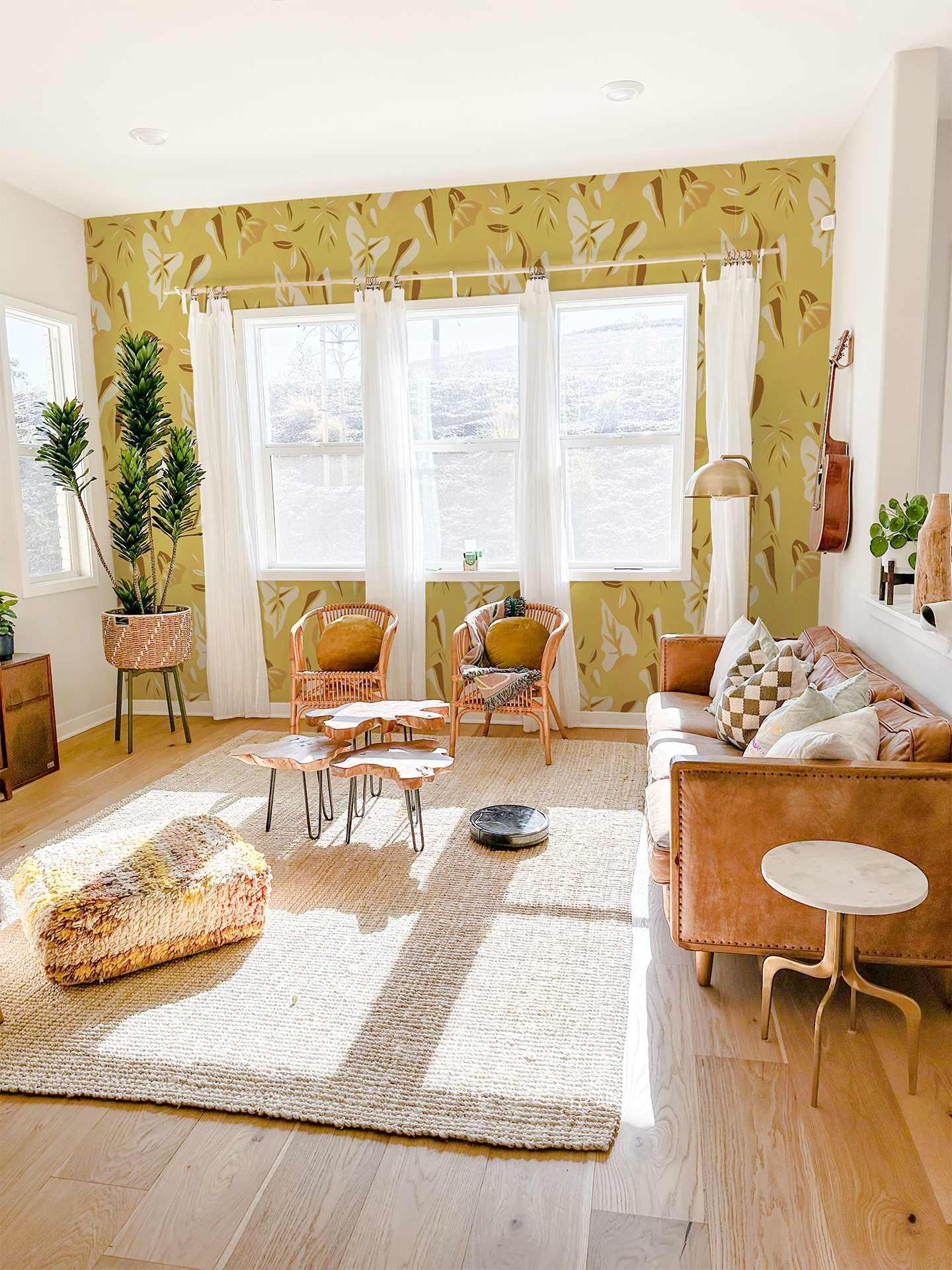 Block Print Foliage Wallpaper, yellow - Tampa Home & Garden Store