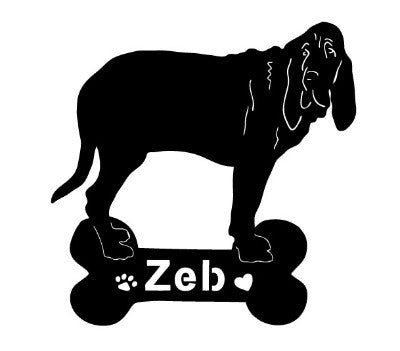 Bloodhound garden stake or wall hanging in black with Zeb on a bone base Rustica Ornamentals on Tampa Home & Garden Store