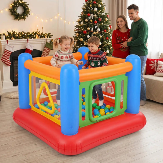 Inflatable Bounce House for Kids with Transparent Side Walls; two kids play indoors on Tampa Home & Garden Store