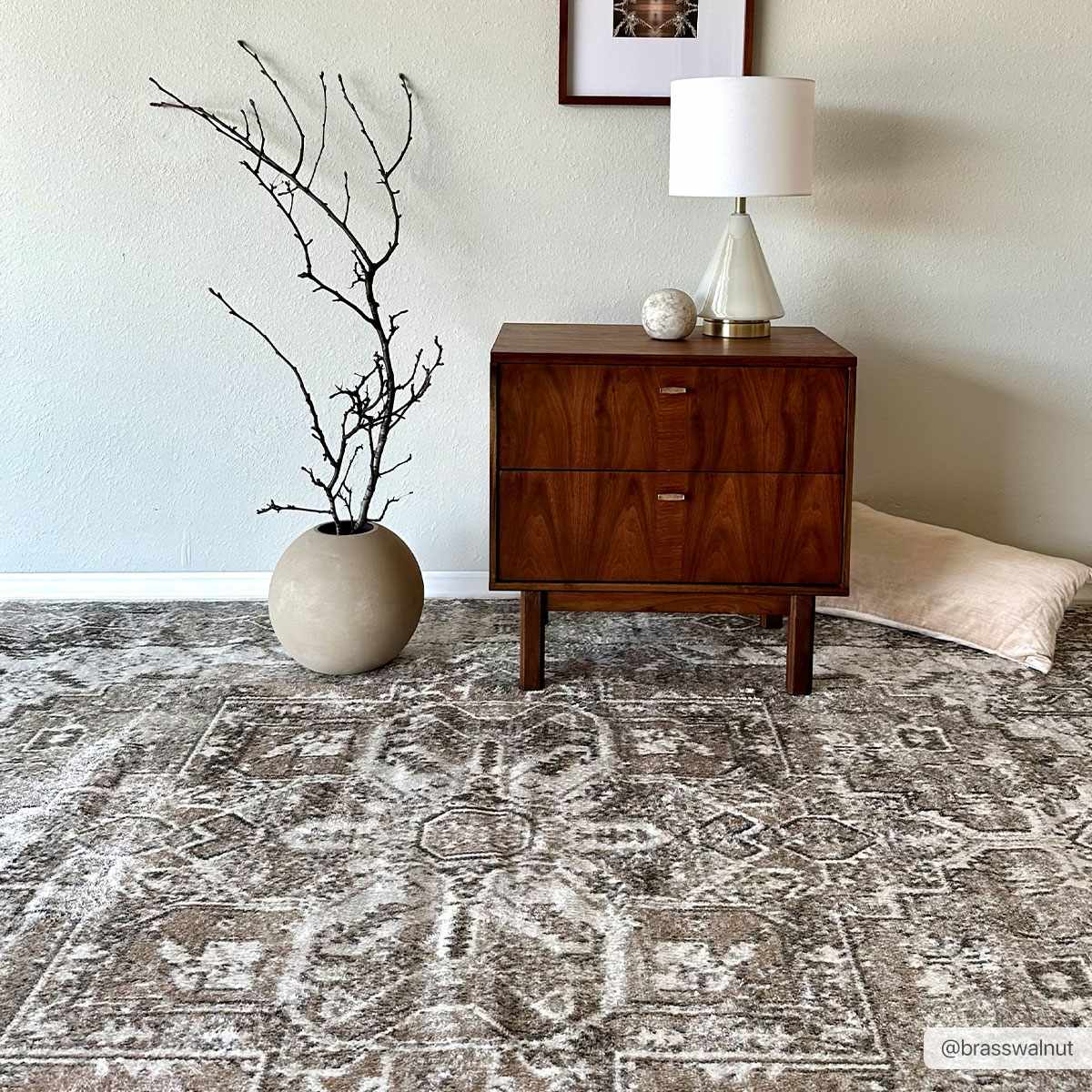 Hera Flat Pile Washable Rug by Boutique Rugs, gray-taupe oriental pattern rug on Tampa Home & Garden Store