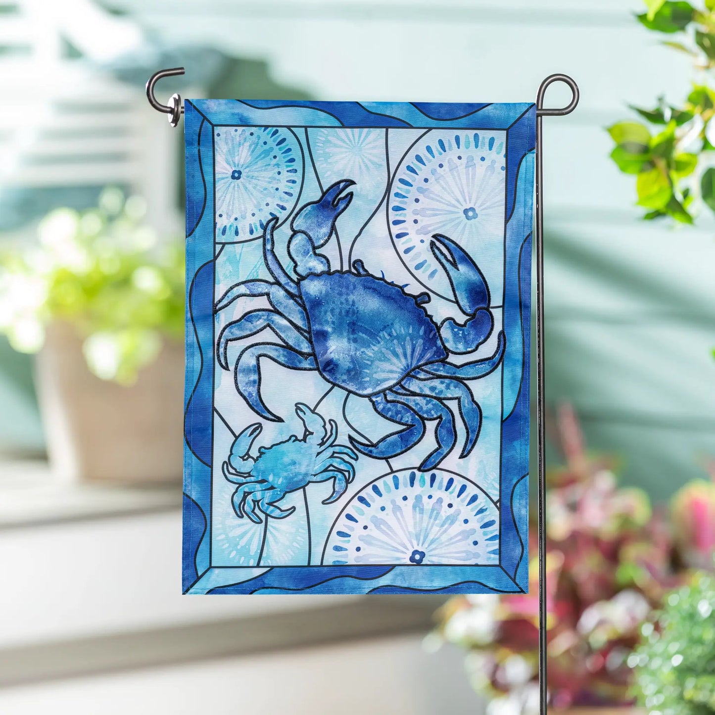 Blue Coastal Framed Crab Applique Garden Flag - Tampa Home & Garden Store