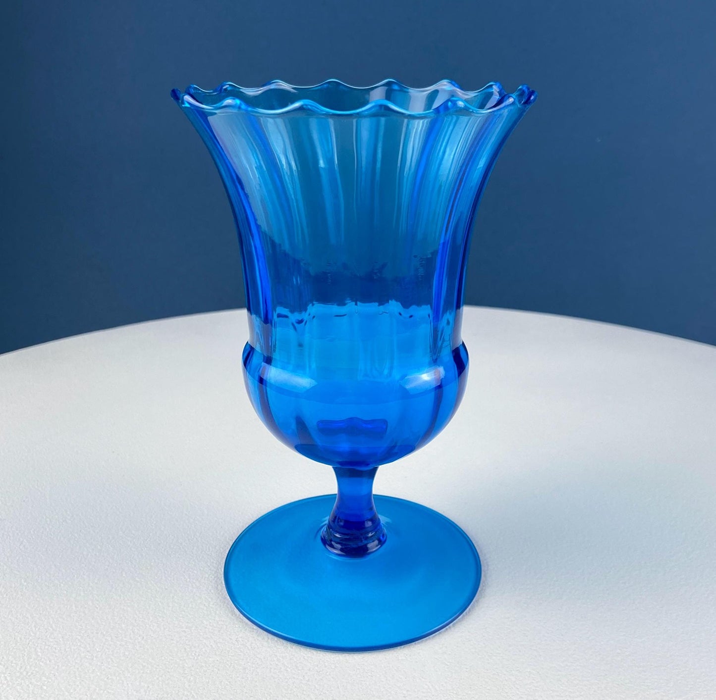 Blue Hand-Blown Glass Footed Vase. Large Goblet with Thumb Print Motif. Collectible Modern Glass. Home or Retail Decor. Interior Design Idea - Tampa Home & Garden Store
