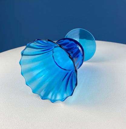 Blue Hand-Blown Glass Footed Vase. Large Goblet with Thumb Print Motif. Collectible Modern Glass. Home or Retail Decor. Interior Design Idea - Tampa Home & Garden Store